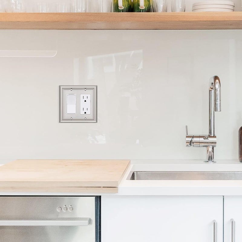 DEWENWILS Double Decorator Wall Plates, Brushed Nickel Outlet Covers, Metal Face Plates for Electrical Outlets, GFCI, Dimmer Switch, 2-Pack - Image 5